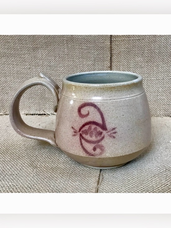 Handmade Other - Handmade Pottery Mug Cup Double Spiral Eye Symbol Beige Brown Wide Handle